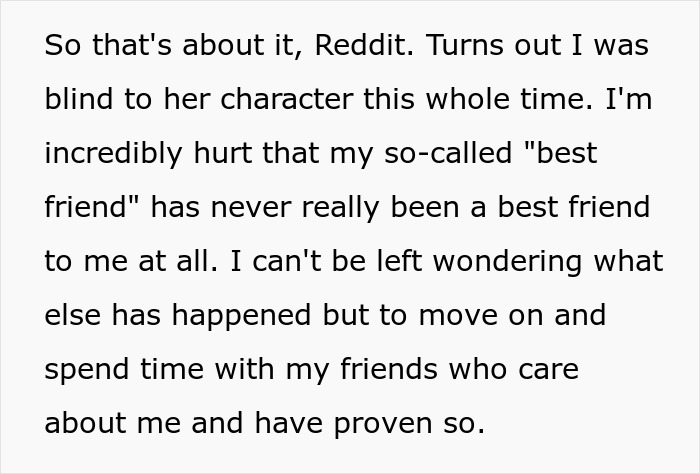 Text post about feeling hurt by a friend’s betrayal and deciding to move on with supportive friends.
