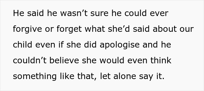 Text excerpt about a pregnant woman, highlighting tension and unforgiveness after a hurtful comment about their child.