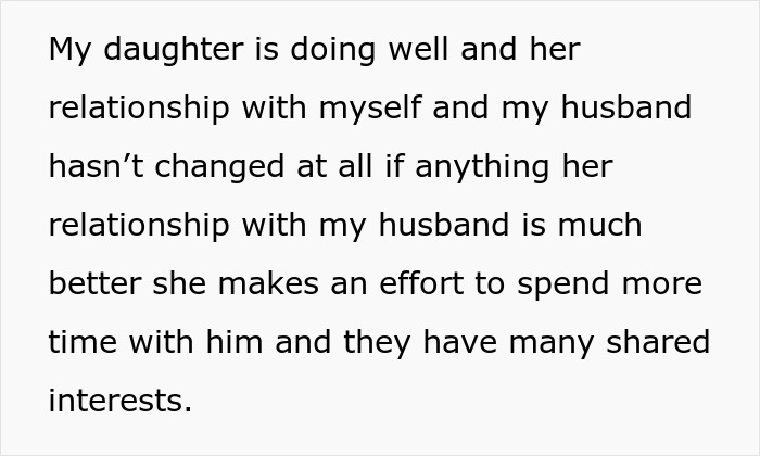 Text excerpt about daughter's relationship with husband and family, relating to MIL secretly DNA testing grandkid controversy.
