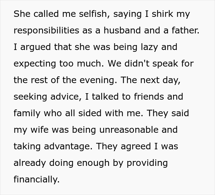 Man arguing he shouldn&rsquo;t help pregnant wife as the breadwinner, causing conflict and getting snubbed by family and friends.