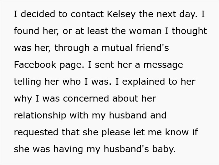 Text screenshot discussing contacting a pregnant coworker and suspicion about a husband's relationship revealed.