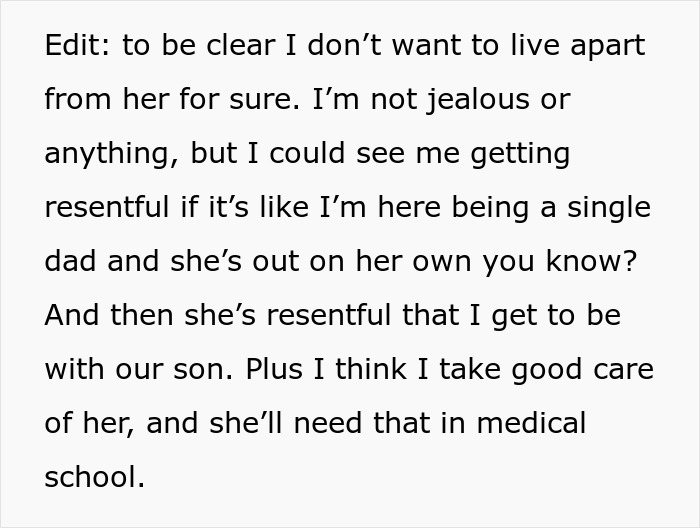 Alt text: Excerpt discussing family tension with grandparents over leaving toddler behind during medical school.