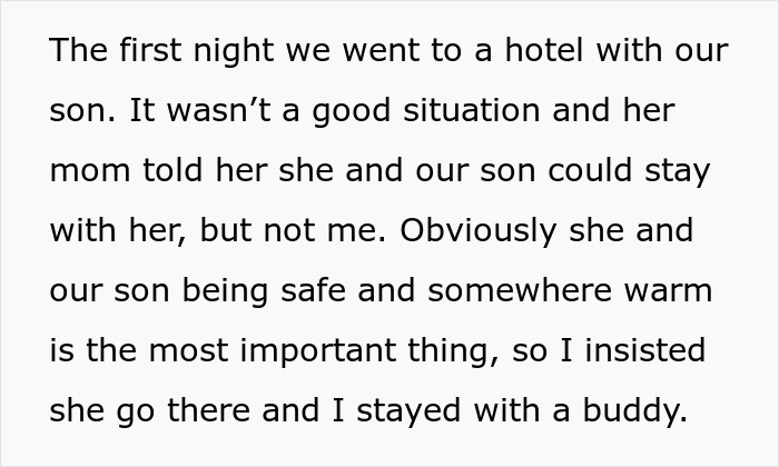 Text excerpt about grandparents kicking a young family out for refusing to leave their toddler behind amid medical school conflicts.