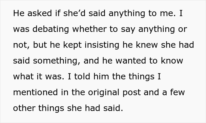 Text excerpt discussing a conversation revealing what a pregnant woman allegedly said during a conflict with her sister-in-law.