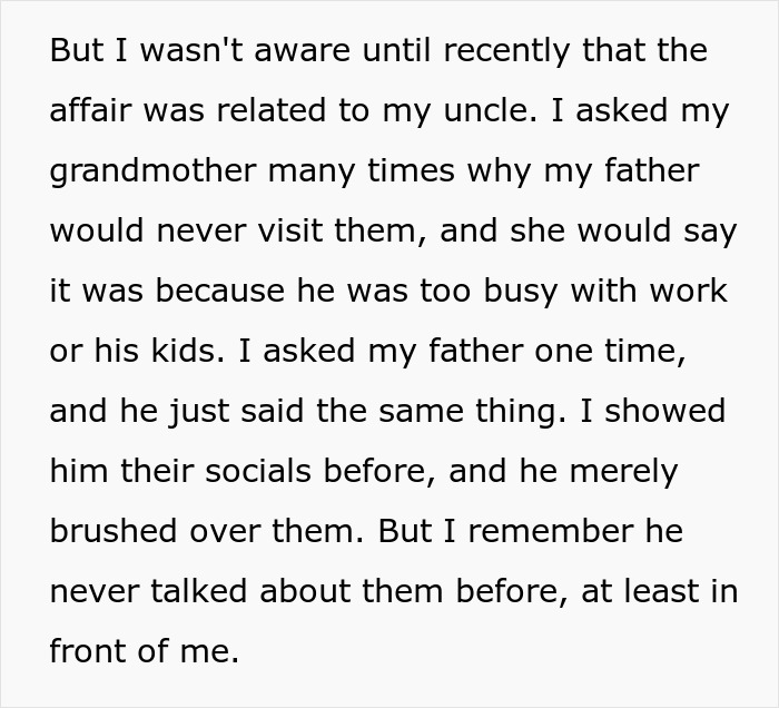 Text from a bride revealing her father cut off family, leading to regret after inviting them to the wedding.
