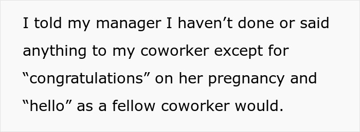 Woman congratulates boyfriend and his pregnant mistress in front of coworkers during a tense office moment.