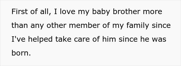 Text excerpt showing a person expressing deep love for their baby brother and family.