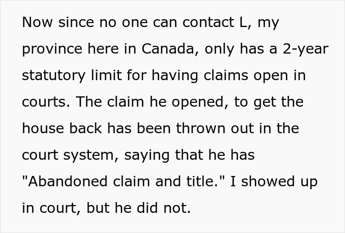 Text excerpt discussing legal claim dismissal in Canadian court related to abandoned claim and title issues.