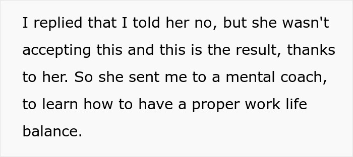 Text about employee learning work life balance after cynical boss insists on it, highlighting the work life balance lesson.