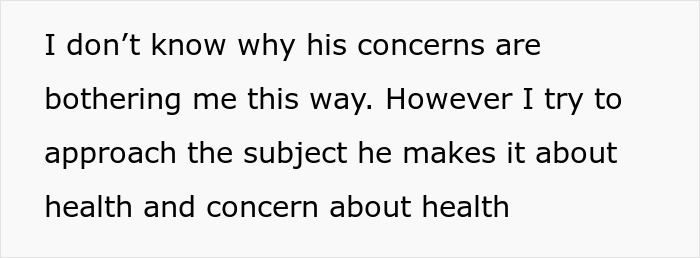 Woman weirded out by husband&rsquo;s obsession with sister&rsquo;s weight reads concerning text messages about health.