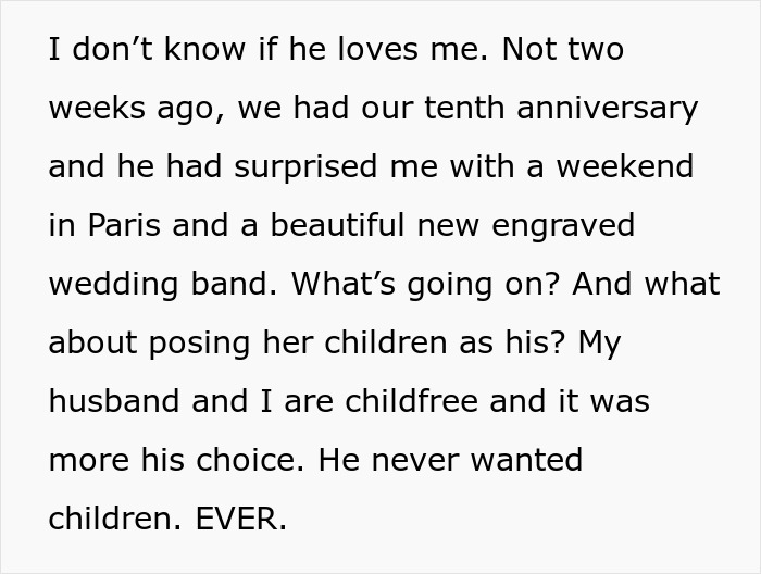 Text excerpt showing a woman confused by husband&rsquo;s behavior, revealing obsession with sister&rsquo;s weight and family issues.