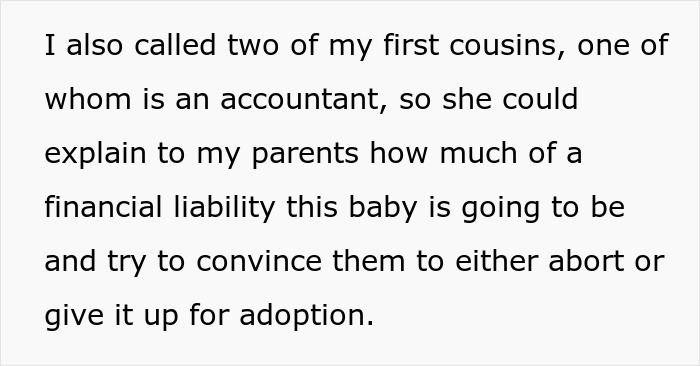 Text excerpt discussing delusional parents calling their sixth baby a miracle and financial concerns about the baby&rsquo;s impact.