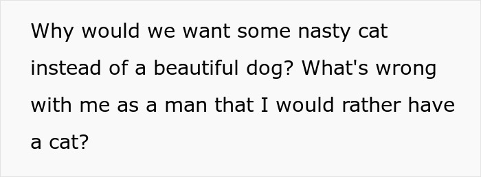 Alt text: Questioning family values on breaking family tradition by getting a dog instead of a cat as a pet choice.