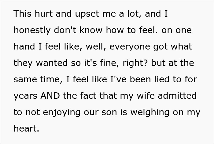 Text excerpt describing a woman confessing her surprise baby was a trap to keep her boyfriend from leaving her.