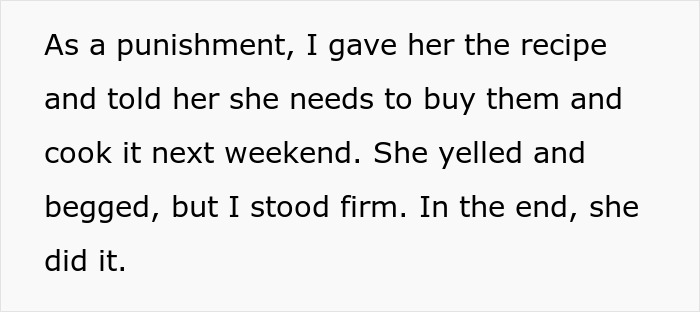 Text excerpt about mom making vegan teen cook meat as a lesson on wasting food and punishment outcome.