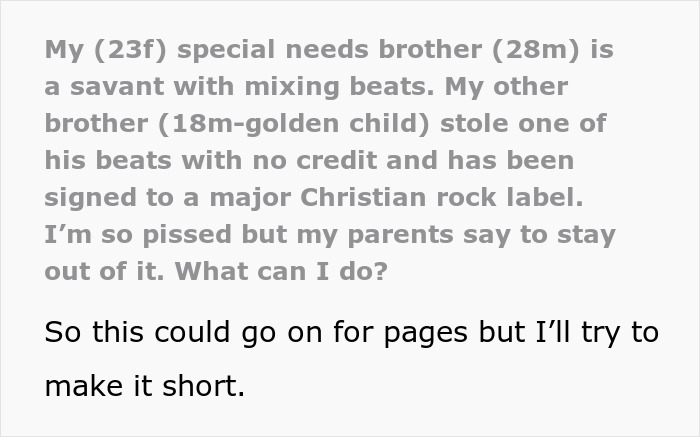 Golden Child Steals Autistic Bro's Beats And Earns Big Bucks, Sis Fumes As Parents Let It Happen