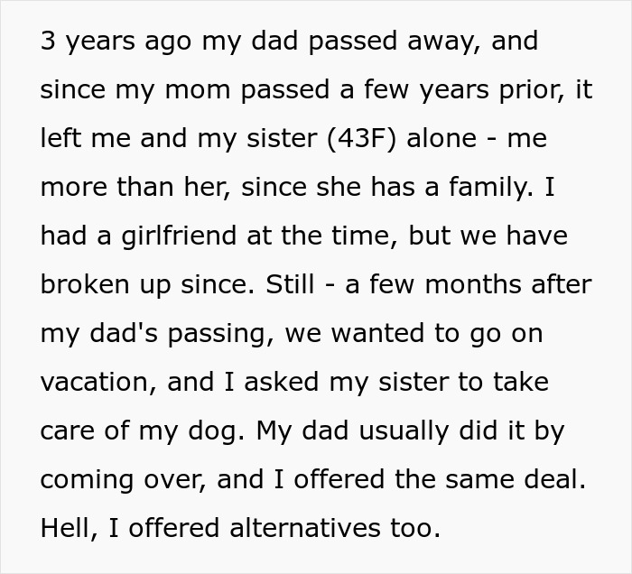 Woman Refuses To Dogsit Her Brother's Elderly Dog, Gets Shocked When He Declines To Babysit Her Kids Woman Refuses To Dogsit Her Brother's Elderly Dog, Gets Shocked When He Declines To Babysit Her Kids