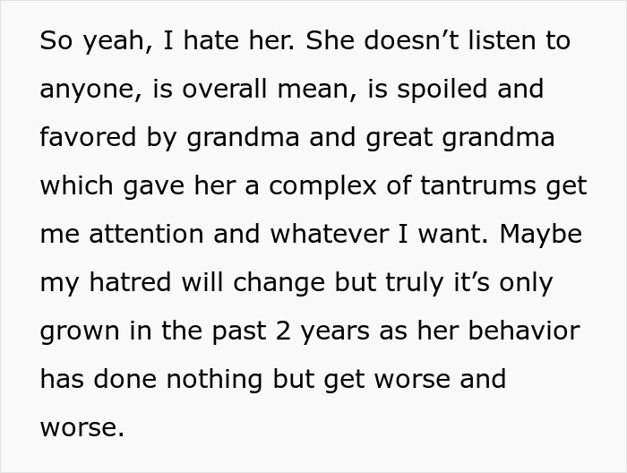 Text describing a violent niece whose behavior worsens over two years, with an enabler family ignoring the victim.