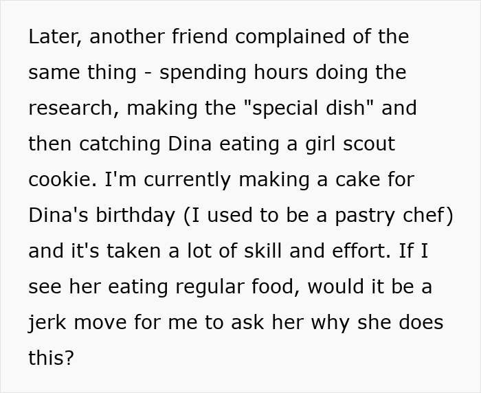 Picky eater justifies food choices with allergy claims, then caught secretly eating regular food, causing frustration among friends.