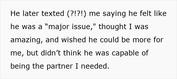 Text describing a partner who kept notes on favorite foods but showed romantic indifference and emotional distance.