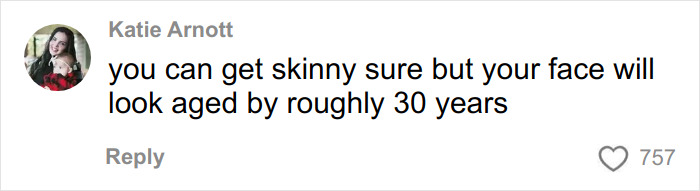 Comment warning about the potential aging effects of weight loss injections on facial appearance.