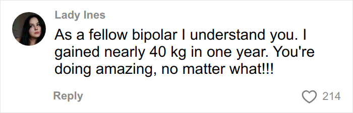 Comment by Lady Ines discussing the impact of mental health on body weight, relating to Bridgerton actress experience.