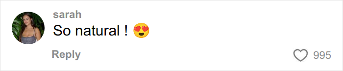Comment saying so natural with heart eyes emoji, posted by user sarah under viral plastic surgeon transformation post.