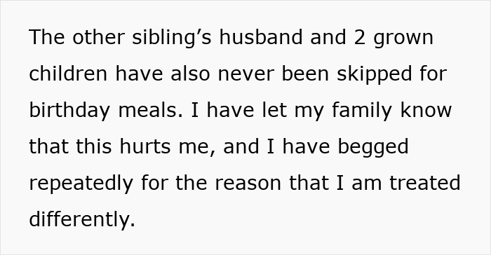 Woman Realizes She&rsquo;s The Only Sibling Skipped For B-Day Traditions, Family Calls Her Dramatic