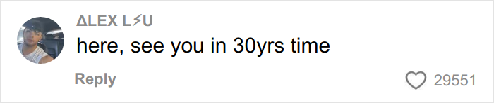 Comment from Alex L&yen;U on social media, mentioning seeing someone in 30 years, with high engagement shown by likes.