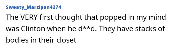 Screenshot of a social media comment revealing Epstein guard&rsquo;s incriminating words about his passing, referencing Clinton.