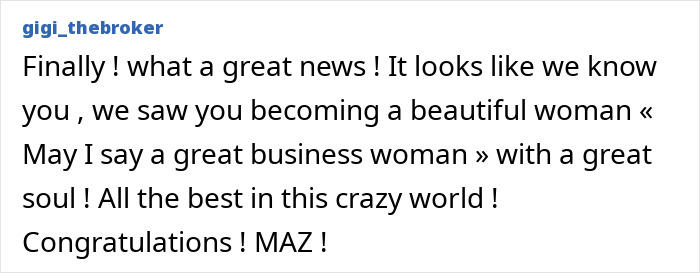 Comment praising the most beautiful girl in the world becoming a great businesswoman with a heartfelt congratulations message.