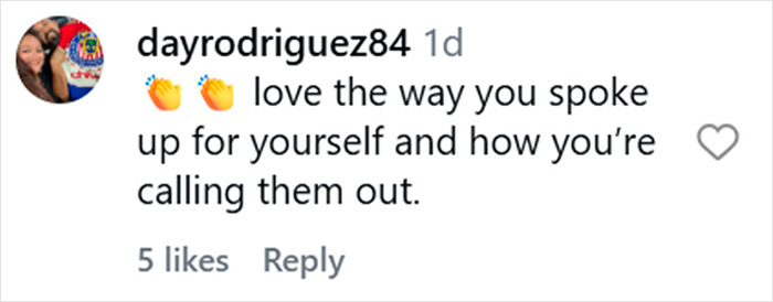 Screenshot of Instagram comment praising someone for speaking up and calling out a Spanish racial slur at a restaurant.