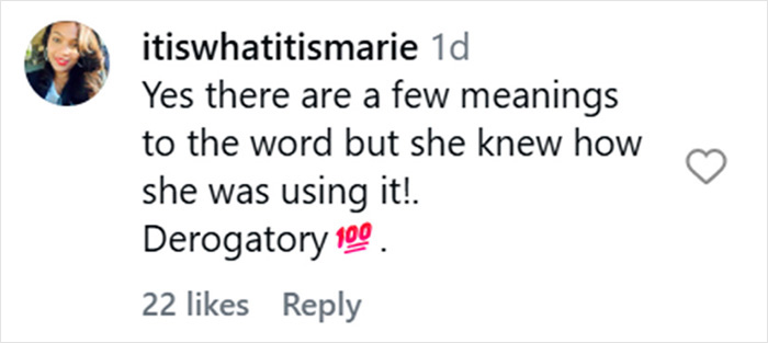 Screenshot of Instagram comment explaining the derogatory use of a Spanish racial slur in restaurant review controversy.