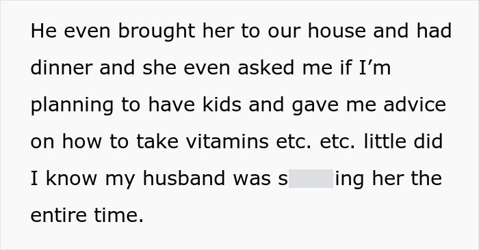 Text message describing a woman lecturing a wife after sleeping with her married husband and giving unsolicited advice.