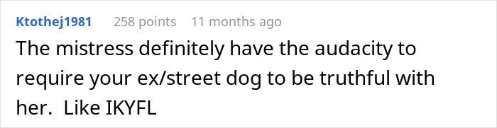 Screenshot of a text comment discussing a woman who sleeps with a married man and shows audacity in her messages.