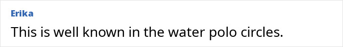 Comment mentioning underwater incident with teammate, discussing bombshell claims in water polo circles.