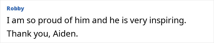 Comment praising Aiden, expressing pride and inspiration related to bombshell claims of underwater incident with teammate.