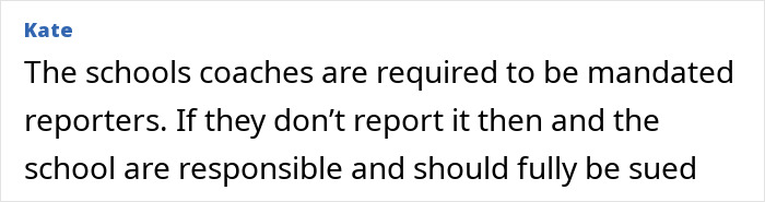 Text excerpt from Kate discussing schools coaches as mandated reporters related to an underwater incident with teammate and Hollywood connection.