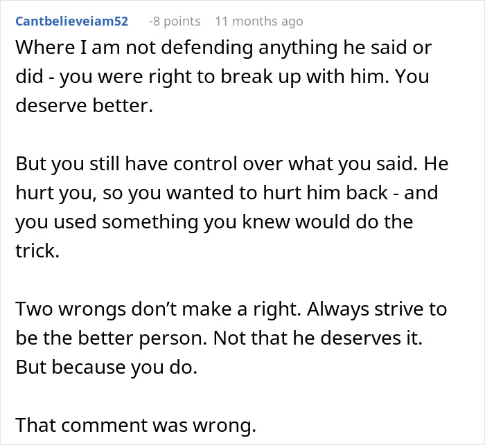 Screenshot of a comment discussing a man dismissing his girlfriend&rsquo;s career milestone and accusing her unfairly.