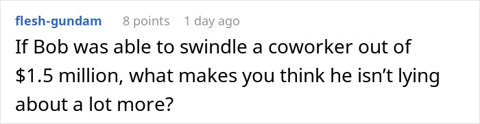 Reddit comment discussing suspicion about a husband lying about inheritance and leaving his wife with nothing.