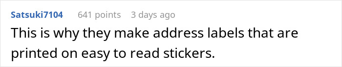 Comment discussing the importance of printed address labels for preventing misdelivery of couple&rsquo;s fancy wedding invites.