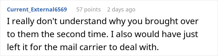 Comment on couple&rsquo;s fancy wedding invites misdelivered, with bride expecting neighbor to help deliver them.