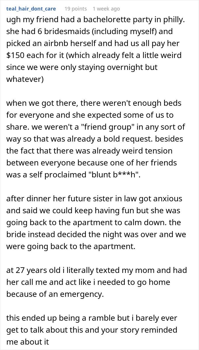 Text post sharing a story about a bride&rsquo;s obsession with control costing her two close friendships before the wedding.