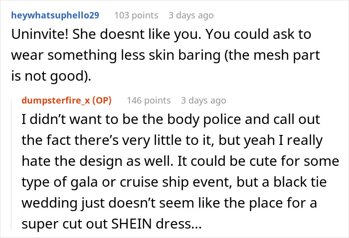 Online discussion about woman wanting to wear a white dress to a wedding, debate over a yellow dress and dress code issues.