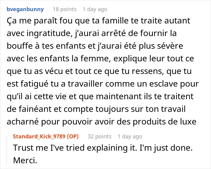 Conversation between homemaker and exhausted hubby about adult kids lacking luxury cars and work frustrations.