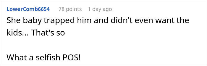 Screenshot of an online comment discussing a woman confessing her surprise baby was a vicious trap to keep her boyfriend.