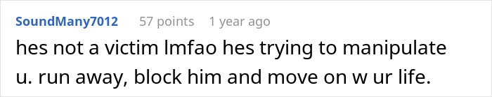 Comment on social media advising a young woman and single dad to avoid manipulation by blocking and moving on with their life.