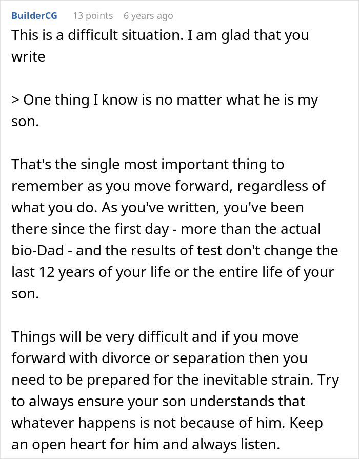 Comment discussing a dad doubting paternity of his 12-year-old son after a chance meeting with an old friend.