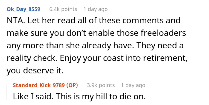 Reddit conversation about adult kids lacking luxury cars and a husband advising his wife to get a job.