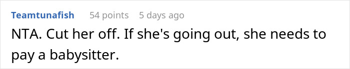 Screenshot of an online comment discussing a mom using sister as a free sitter and setting boundaries on co-parenting.